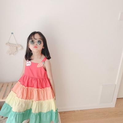 Rainbow-colored girl summer slip dress INS Wind tong baby exotic cake dress 2022 new sundress