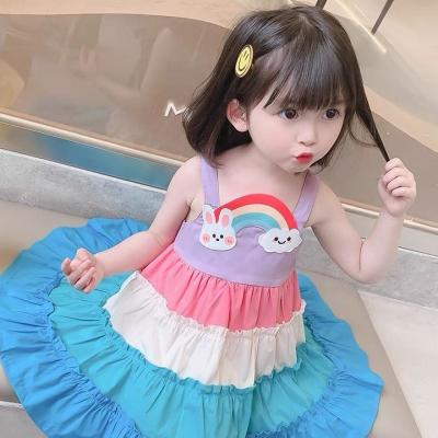 Rainbow-colored girl summer slip dress INS Wind tong baby exotic cake dress 2022 new sundress