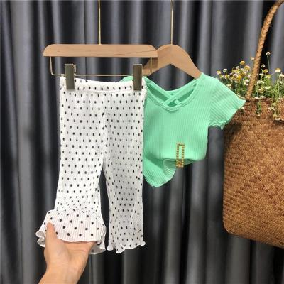 2022 summer new girl baby pressure folding wave point casual pants in the slim Korean pants cute pants outside