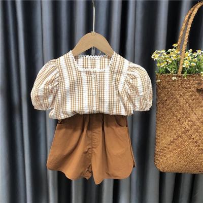 Plaid shirt Girl short sleeve cute baby shirt summer baby princess blouse baby shirt baby cardigan