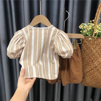 Plaid shirt Girl short sleeve cute baby shirt summer baby princess blouse baby shirt baby cardigan