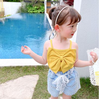 Girls' vest summer 2022 new Korean style children's sleeveless top women's thin net red bow sling