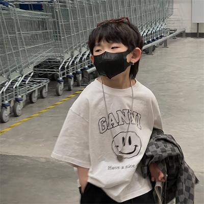 2022 Boys T-shirt, short sleeve bottom shirt, pure cotton children's outfit, smiling face, new casual round collar, half