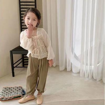 Girls Korean suits spring and summer new children's square collar long sleeve doll shirt girls loose style bloomers tide