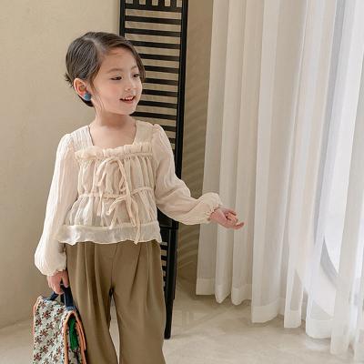 Girls Korean suits spring and summer new children's square collar long sleeve doll shirt girls loose style bloomers tide