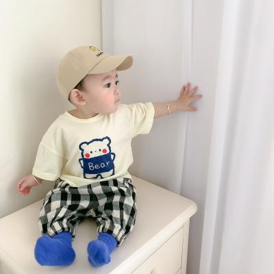 100% cotton baby baby cute bear printed loose children round collar short sleeve T shirt boys and girls top