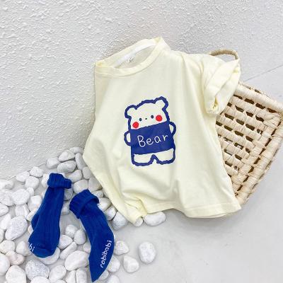 100% cotton baby baby cute bear printed loose children round collar short sleeve T shirt boys and girls top