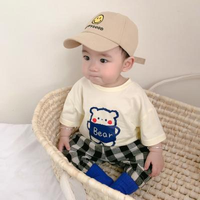 100% cotton baby baby cute bear printed loose children round collar short sleeve T shirt boys and girls top